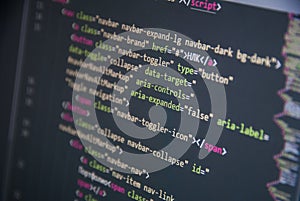 HTML CSS Javascript programming language web code. Syntax closeup. Programming concept