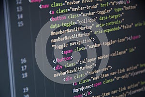 HTML, CSS, Javascript programming language web code. Code syntax closeup. Programming concept. Technology concept
