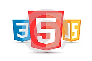 HTML5 CSS3 JS icon set. Web development logo icon set of html, css and javascript, programming symbol