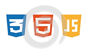 HTML5 CSS3 JS icon set. Web development logo icon set of html, css and javascript, programming symbol