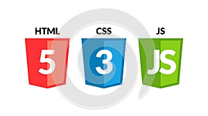 HTML5 CSS3 JS icon set. Web development logo icon set of html, css and javascript, programming symbol