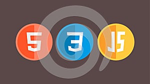 HTML5 CSS3 JS icon set. Web development logo icon set of html, css and javascript, programming symbol