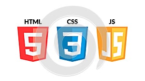 HTML5 CSS3 JS icon set. Web development logo icon set of html, css and javascript, programming symbol
