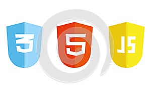 HTML5 CSS3 JS icon set. Web development logo icon set of html, css and javascript
