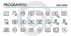 HTML design, coding and programming. Web site maintenance. Vector set