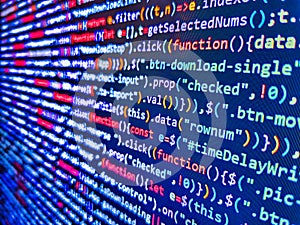 HTML5 in editor for website development. Abstract information digital technology modern background. Software background. Developer