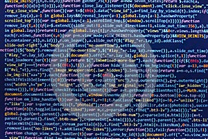 HTML5 in editor for website development. Coding cyberspace concept. Website design. Website programming code.