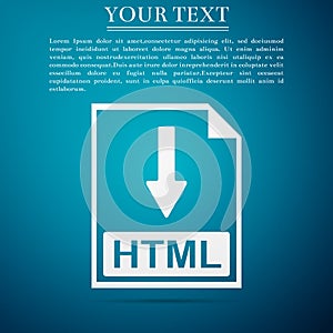 HTML file document icon. Download HTML button icon isolated on blue background