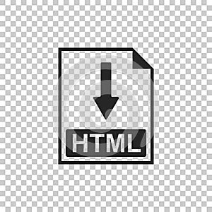 HTML file document icon. Download HTML button icon isolated on transparent background