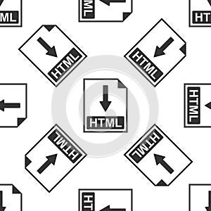 HTML file document icon. Download HTML button icon seamless pattern on white background