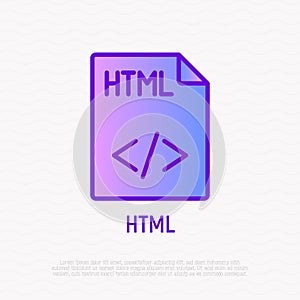 Html file format thin line icon. Modern vector illustration