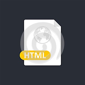 Html file icon. HyperText Markup Language format file. Globe icon. Vector photo