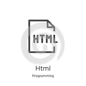 html icon vector from programming collection. Thin line html outline icon vector illustration. Outline, thin line html icon for