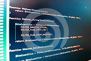 HTML markup language closeup.