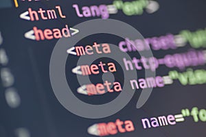 HTML meta tag code on computer screen