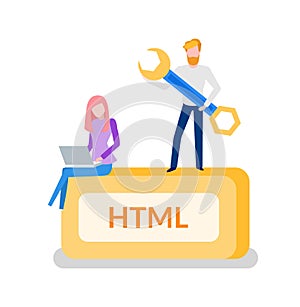 HTML Programming Man Developer with Instrument