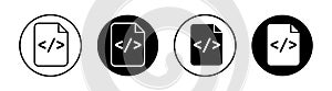 HTML Script Icon Set. Code Tag and Web Programming Vector symbol in a black filled and outlined style. Digital Creation Sign