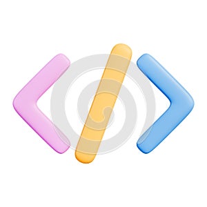 HTML tag code brackets icon for programming and web development 3d illustration