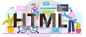 HTML typographic header. Website development process. Digital