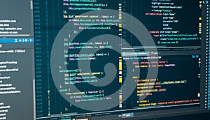 HTML web code. Markup. Javascript programming coding. Script language for software development