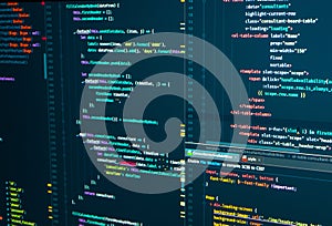 HTML web code. Markup. Javascript programming coding. Script language for software development