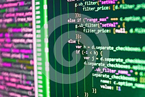 HTML website structure. Abstract source code background. Website programming code.