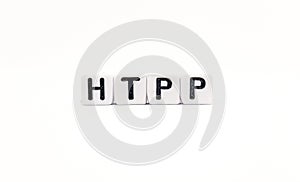 htpp word built with white cubes and black letters on white background