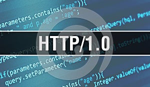 HTTP/1.0 concept illustration using code for developing programs and app. HTTP/1.0 website code with colorful tags in browser view