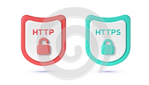 HTTP and HTTPS Protocols. Safe and Secure Wev Browsing. Safety internet technology, data secure. 3d security safe icon