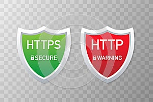 HTTP and HTTPS Protocols. Safe and Secure Wev Browsing. Vector Illustration.