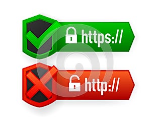 HTTP and HTTPS protocols, safe web surfing and data encryption. Browser Address Showing Secure and Insecure Web