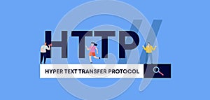 HTTP hyper text transfer protocol. Programming and coding technologies and web software digital graphic.
