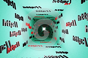 Http symbol sign in cyan tunnel background 3d render. Hypertext transfer protocol secure web 3 photo