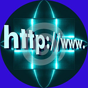 Http web search icon. In the background we have blue reflecting aluminum plate.