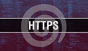 Https with Binary code digital technology background. Abstract background with program code and https. Programming and coding