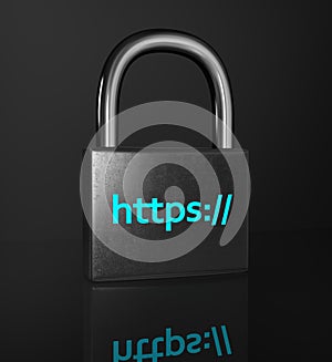 HTTPS padlock on the black background. photo