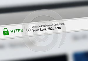 Of https secure connection with extended validation certificate on browser