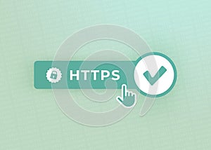 HTTPS vector concept illustration. Hypertext Transfer Protocol Secure. Advantage TLS Transport Layer Security. Surfing photo