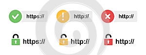 HTTPS website URL security icon. Network protection and privacy symbol. Domain security vector illustration. SSL certificate