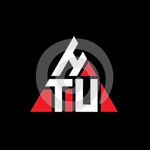 HTU triangle letter logo design with triangle shape. HTU triangle logo design monogram. HTU triangle vector logo template with red