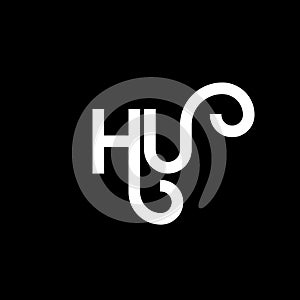 HU letter logo design on black background. HU creative initials letter logo concept. hu letter design. HU white letter design on