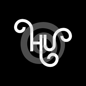 HU letter logo design on black background. HU creative initials letter logo concept. hu letter design. HU white letter design on