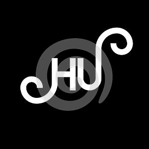 HU letter logo design on black background. HU creative initials letter logo concept. hu letter design. HU white letter design on