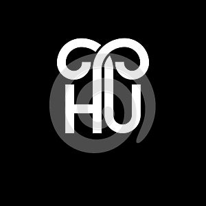 HU letter logo design on black background. HU creative initials letter logo concept. hu letter design. HU white letter design on
