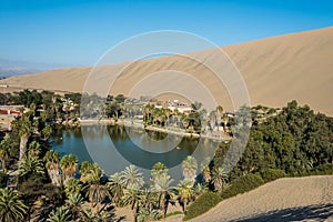 Huacachina lagoon in the peruvian coast at Ica Peru