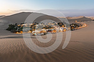 Huacachina at sunset from dunes