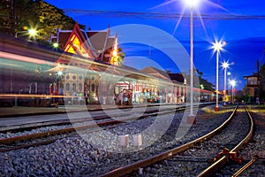 HuaHin railway station at night, Thailand