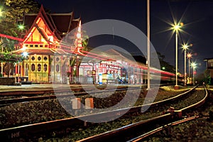 HuaHin railway station at night, Thailand