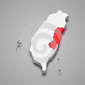 Hualien County division location within Taiwan 3d map