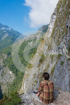 Beautiful scenic view from Zhuilu Cliff in Taroko National Park, Xiulin, Hualien, Taiwan